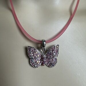 VTG Janus Butterfly Pendant Necklace 16 Inch Pink Cord 925 Sterling Silver Clasp